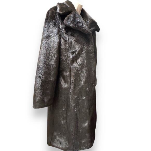 Jones New York Womens Long Faux Mink Fur Full Length Coat Jacket 40” Size Medium - Picture 1 of 16